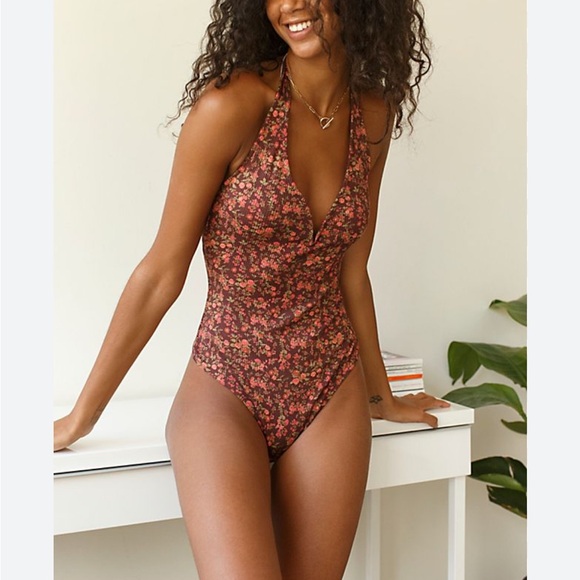 Free People Tops - New Free People Lola floral Plunge Neck Halter Bodysuit Size Small